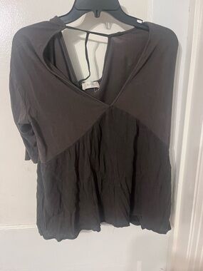 Altar'd State Chocolate Brown Mixed-Fabric V-Neck Tunic